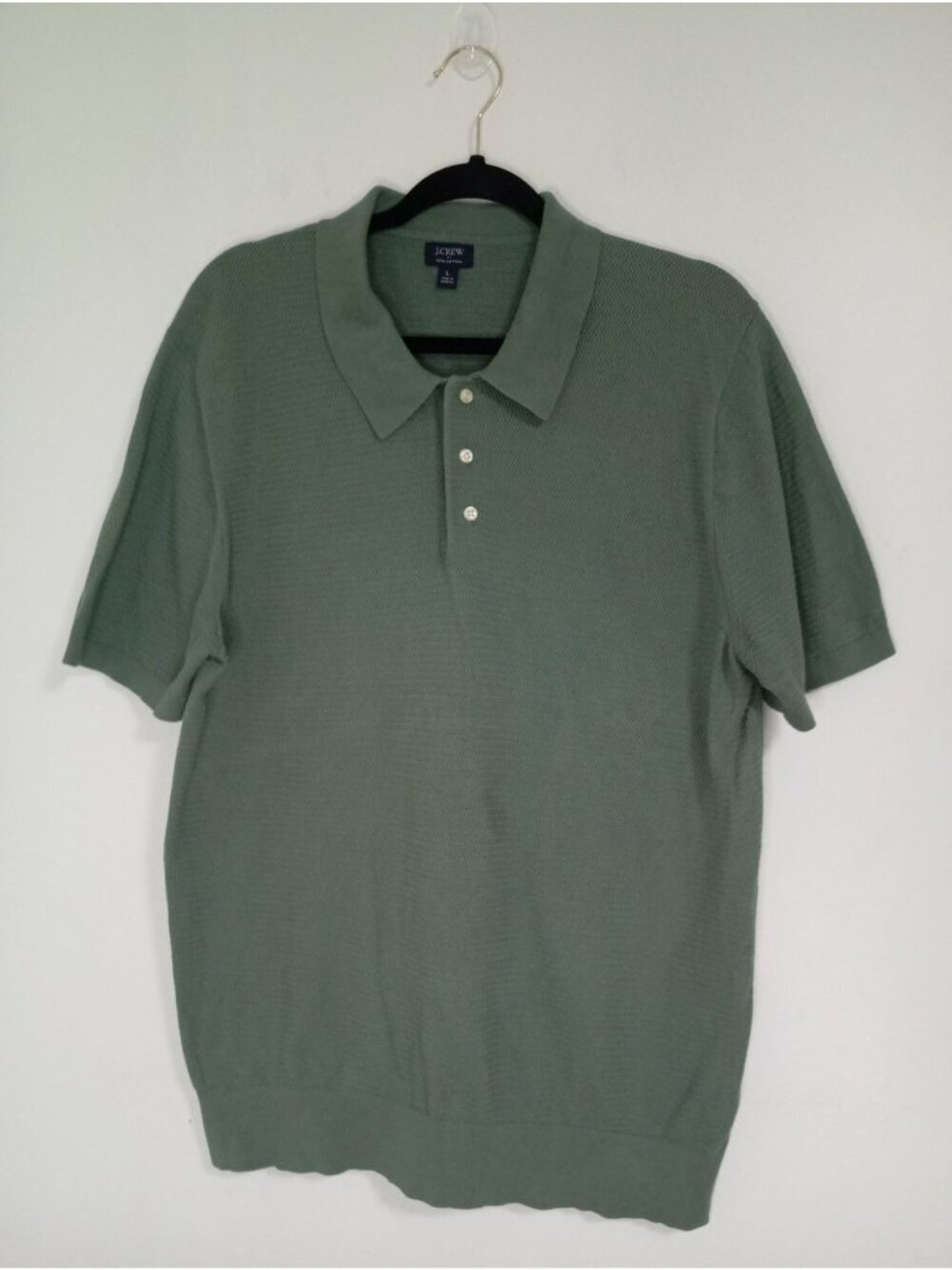 J.Crew Mens Green Polo Shirt Large 100% Cotton Short Sleeve Classic Knit